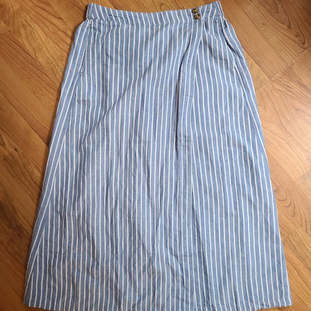 Pact Light Linen Blue and White Striped A-Line Wrap Skirt